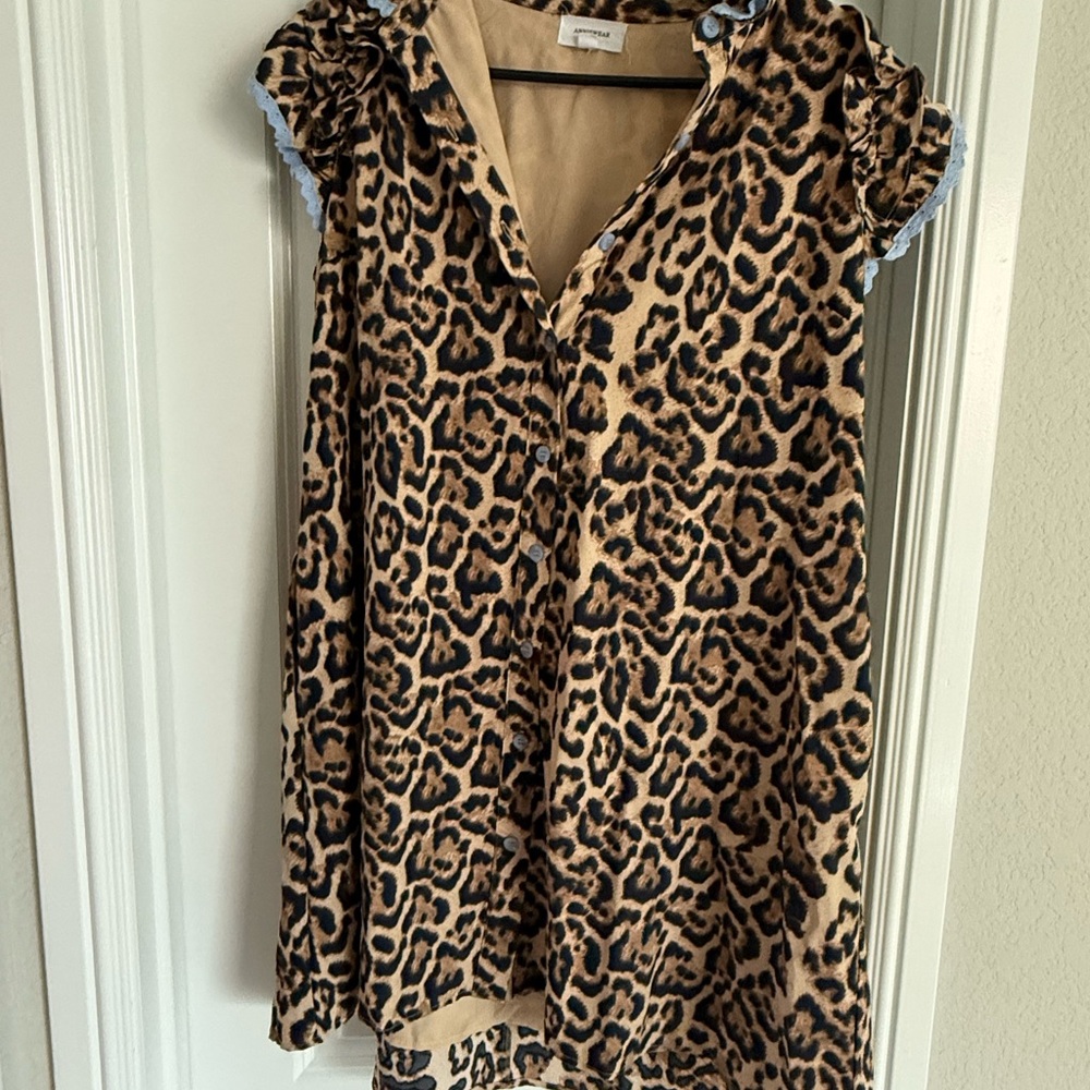 Leopard Print V-Neck Tunic Dress - Brown/Black